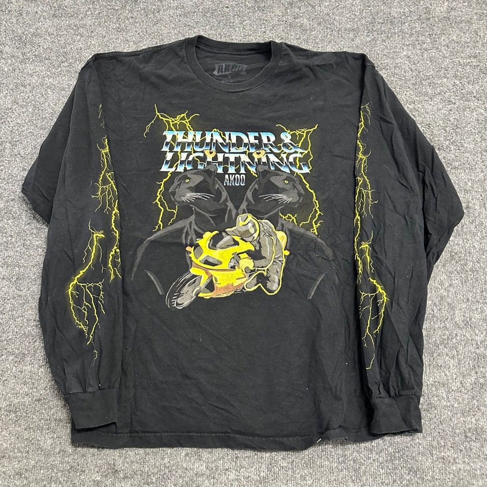 AKOO Long Sleeve Shirt Mens Size XL Black Thunder & Lightning Panther Graphic